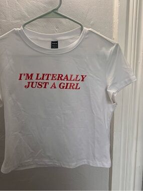 SHEIN White Tee with Red Graphic Detail